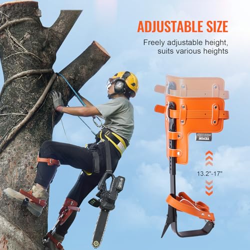 VEVOR Tree Climbing Spikes Set, 1 Pair Height-Adjustable Climbing Spurs with Security Harness and Utility Rope, 350lbs Loa...