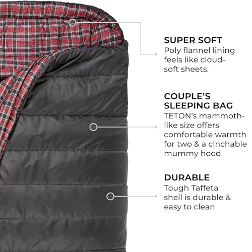 Teton Mammoth Queen Size Double Sleeping Bag- A Warm Bag The Whole Family can Enjoy – Great for Camping, Hunting and Base ...