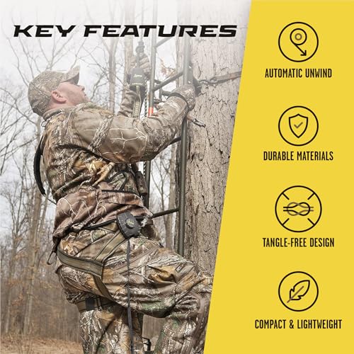 Hunter Safety System Bow & Gear Hoist: 30' Automatic Unwinding Pull Line with Coated Carabiner, Lightweight Rewind System ...