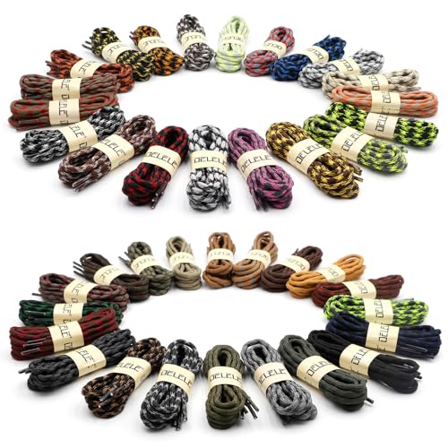 DELELE 2 Pair Round Wave Shape Non Slip Heavy Duty and Durable Outdoor Climbing Shoelaces Hiking Shoe Laces Shoestrings
