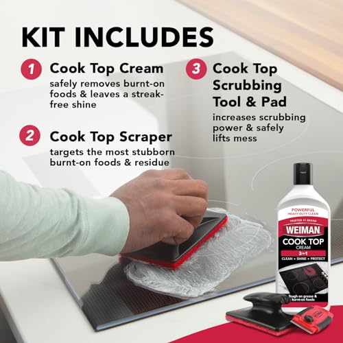 Weiman Glass Cooktop & Stove Top Cleaner Kit, Removes Grease & Burnt-On Food, Safe for Gas, Induction, Electric Cooktops &...