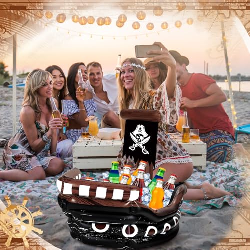 Zhanmai 2 Pcs Inflatable Pirate Ship Drink Cooler Inflatable Serving Bar Food Container for Summer Carniva Mardi Gras Pira...