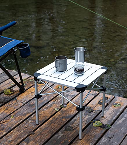 iClimb 1 Lightweight Stable Folding Square Table and 1 Ultralight Compact Anti-Sinking Large Feet Chair Bundle, for Single...
