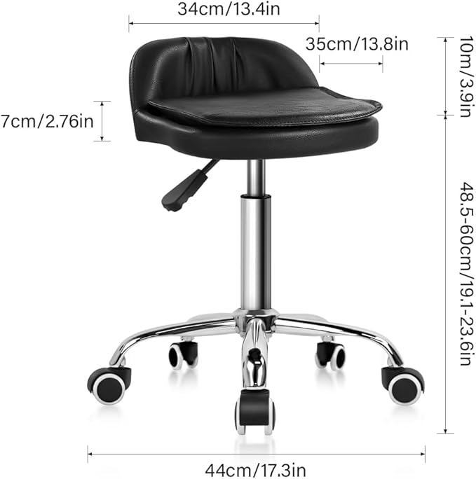 Rolling Stool Swivel with Wheels Height Adjustable Stool with Low Back Rolling Chair for Office Kitchen Desk Home Salon Shop Lab Counter (Black)