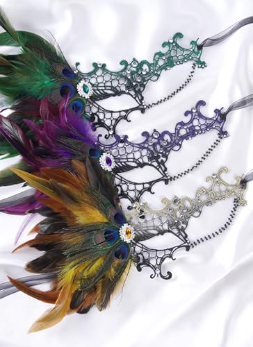 Zinniday Halloween Masquerade Masks for Women - 2026 Peacock Feather Lace Mask 1920s Venetian Eyemask for Party