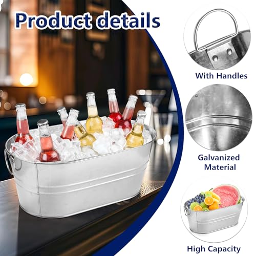 MIVIDE 2 Pack 3.3 Gallon Galvanized Tub Ice Bucket Metal Champagne Drink Bucket with Handles Galvanized Ice Buckets for Pa...