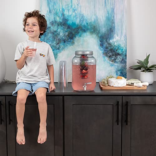 2-Gallon Glass Liquor Decanter Drink Dispenser for Parties - 100% Leakproof Stainless Steel Spigot + Marker & Label and Fr...