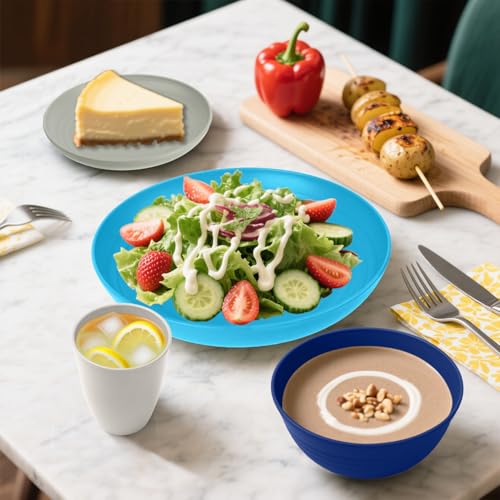 Perlapoc Wheat Straw Dinnerware Sets of 32, Unbreakable Plates and Bowls Sets Service for 8, Dinner Plate/Dessert Plate/Bo...