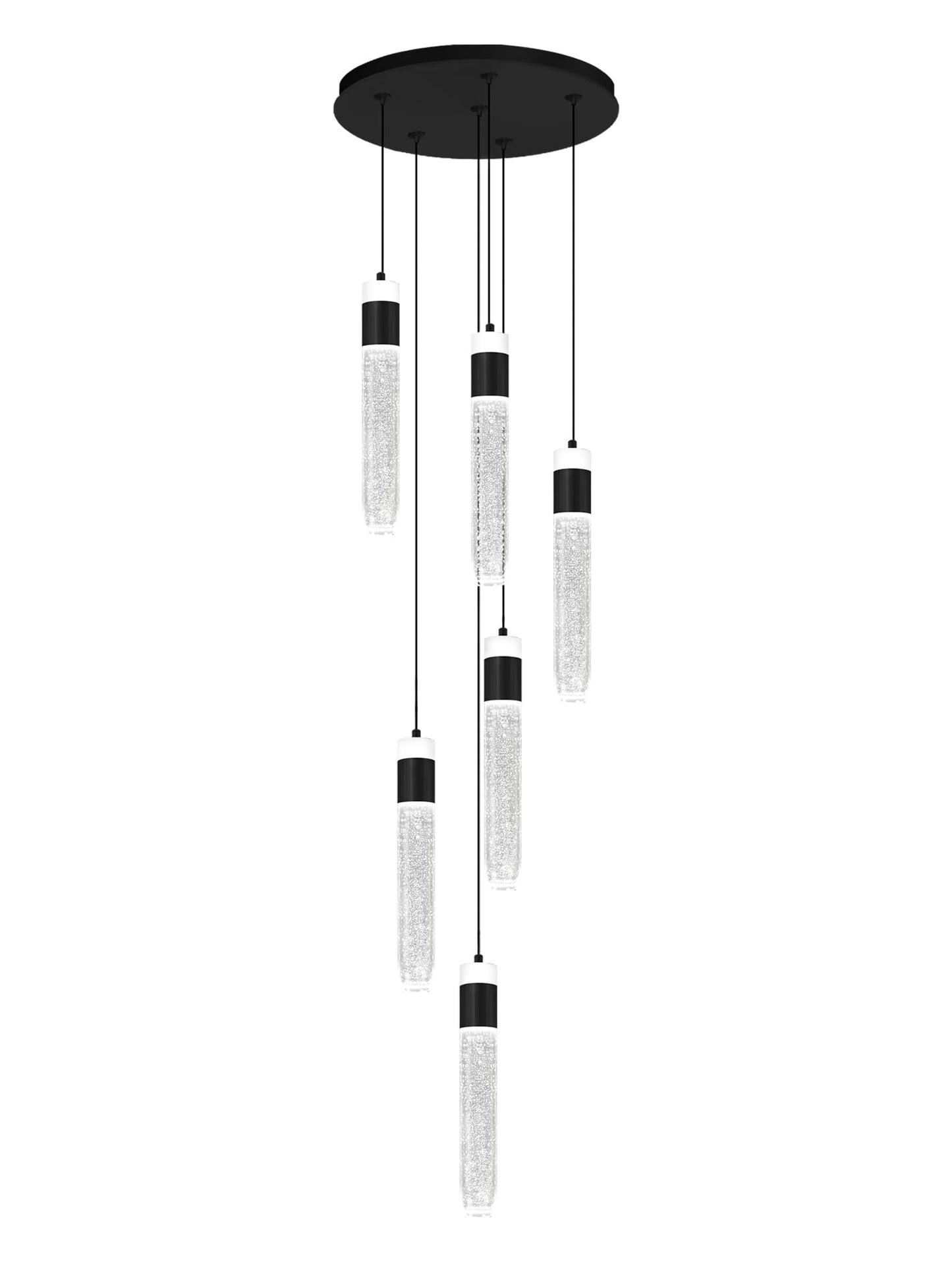 IDEQUY 6-Lights Modern Crystal Column Chandelier for Living Room Foyer Long Crytsal Chandeliers Pendant Lighting Flush Mount Hanging Light Fixture for Living Room Foyer Entryway