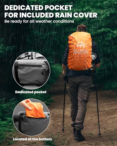 OutdoorMaster 50L Hiking Backpack with High Strength Aluminum Support, Lightweight Travel Daypack with Rain Cover, Waterpr...