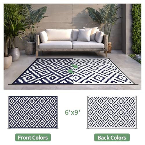 sarben Outdoor Rug for Patio - Waterproof Plastic Straw Camping Rugs 6x9 ft, Reversible Outdoor Indoor RV Mat Carpet for P...