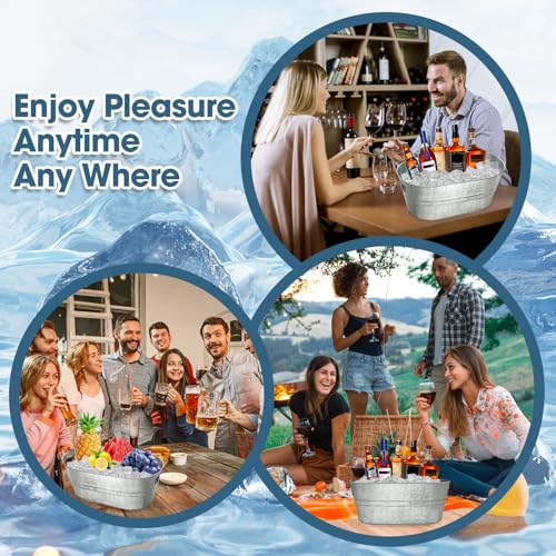 12 Pcs Galvanized Tub Ice Buckets 3 Gallon Metal Champagne Drink Bucket with Handles Large Beverage Tubs Wine Beer Storage...