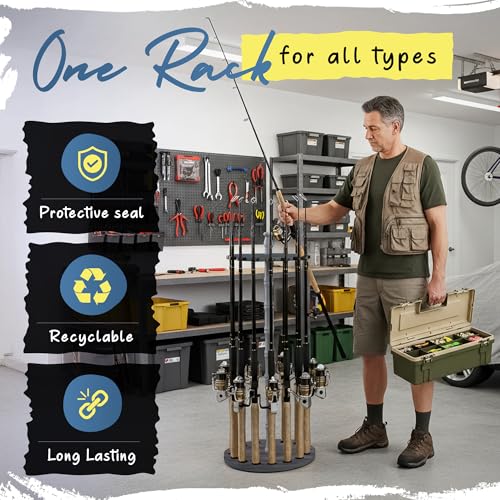 Rush Creek Creations | Rod Holder for 16 Fishing Poles, Garage Organization and Storage, for Reels, Gear, Accessories, Tac...