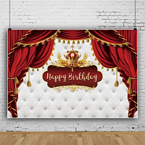 OERJU Royal Prince Birthday Backdrop Royal Red and Gold Happy Birthday Backdrop Little Baby Prince King Crown Curtain Phot...