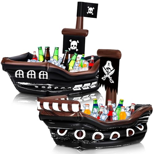 Zhanmai 2 Pcs Inflatable Pirate Ship Drink Cooler Inflatable Serving Bar Food Container for Summer Carniva Mardi Gras Pira...