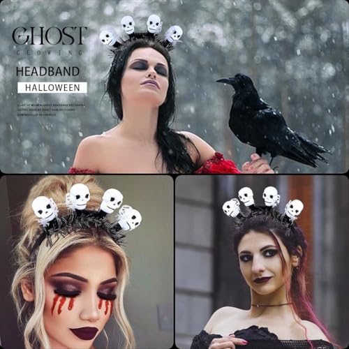 Fdesigner Light Up Halloween Headbands Ghost Headband Gothic Costume Hairband LED Glowing Headpiece Holiday Hair Accessori...