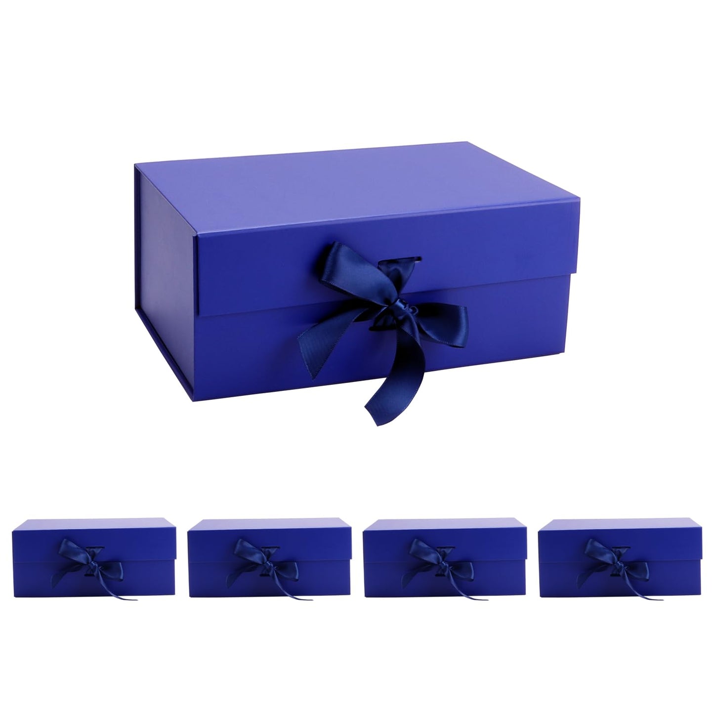 kaxilu Blue Gift Boxes with Ribbon Foldable Set of 5 Magnetic Gift Boxes for Luxury Presentations and Groomsmen Proposal, Glossy Finish,10.2x6.7x4.3 Inches