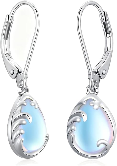A Simple 925 Sterling Silver Tree Of Life Pendant Earrings, Elegant Colorful Teardrop Moonstone Drop Earring, Lightweight ...