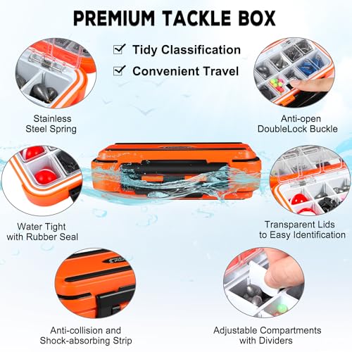 PLUSINNO 253/387pcs Fishing Gear Accessories Kit, Fishing Tackle Box with Tackle Included, Fishing Hooks, Fishing Weights ...