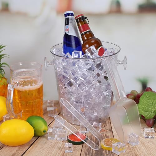 Irenare Acrylic Ice Buckets for Parties 3.5 L Plastic Clear Wine Bucket with Plastic Scoop and Tongs Bottle Drink Cooler B...