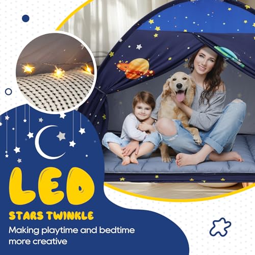 Twin Bed Tent Canopy, Space Indoor Blackout Privacy Toddler Bed Tent for Kids with Light, Portable Sleeping Floor Kids Pla...