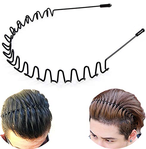 bodbop Metal Hair Band for Men Headband Women Bands Unisex Black Wavy Spring Outdoor Sports Headbands Men's Hoop Clips Acc...