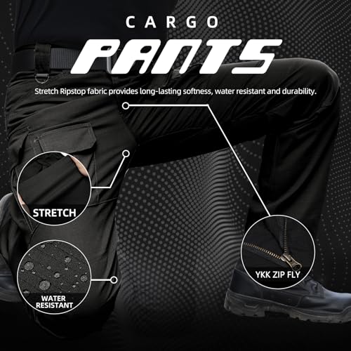 Hiwise Men's Stretch Tactical Pants Water Resistant Ripstop Cargo Pants Outdoor Lightweight EDC Work Hiking Pants