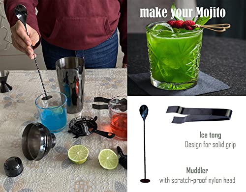 Voila Artisan 11 Pcs Premium Cocktail Shaker Set Bartender Kit, Black