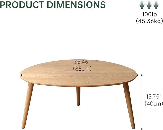 Wayshome Small Oval Coffee Table, 100% Solid Wood Coffee Tables Mid Century Modern Table for Living Room Side Table End Tables for Home(Original Wood Color, 33.46''x22.83''x15.74'')