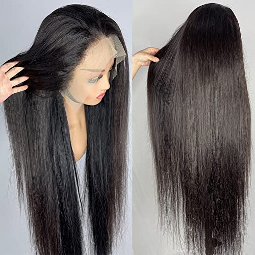 Metamuclia Hair Lace Front Wigs Human Hair Pre Plucked 13x4 HD Transparent Straight Lace Front Wig Human Hair Wigs with Baby Hair Bleached Knots 180% Density Frontal Wigs for Women Glueless 18 Inch