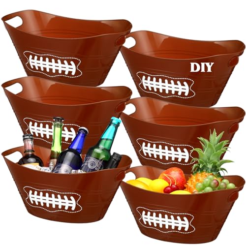 Teenyyou 6 Pcs Brown Football Plastic Ice Bucket Drink Cooler Bulk 4.5l Oval Storage Basket Tub with Handles for Summer Sp...