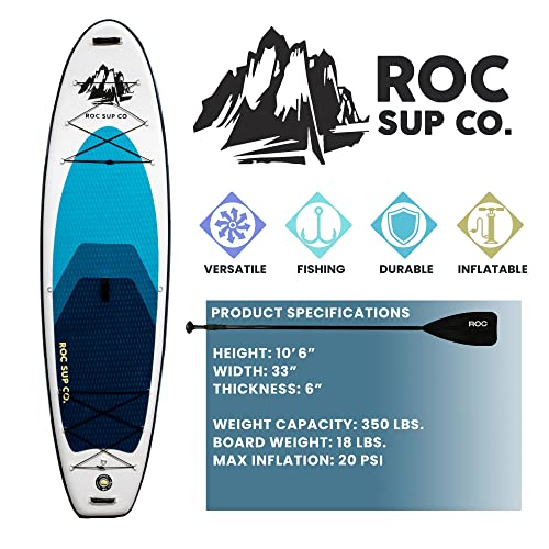 Roc Inflatable Stand Up Paddle Board 10' 6" with Premium SUP Paddle Board Accessories, Wide Stable Design, Non-Slip Comfor...