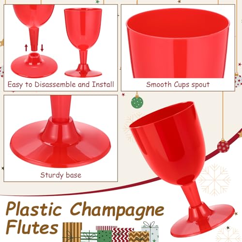 Mimorou 50 Pcs Red Plastic Wine Glasses, 5.4 oz Small Goblets with Stem for Valentine's Day, Unbreakable Plastic Drinking ...