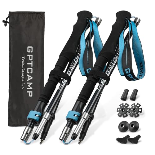 GPTCAMP Walking Sticks Collapsible Hiking Poles,Lightweight Trekking Poles Made of Carbon -Aluminum,2pc Folding Halking St...