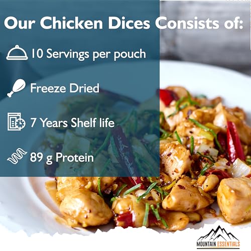 MOUNTAIN ESSENTIALS Freeze-Dried Diced Chicken – Fully Cooked and Ready to Eat | Everyday Pantry Staple for Meal Prep, Cam...