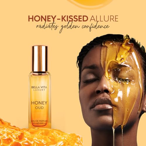 BellaVita Luxury Honey OUD Eau de Parfum Travel Size Edition 20 ml | Long-Lasting Mini Perfumes for Women | Notes: Patchouli, Vanilla, Bergamot & Spicy Notes | Pocket Perfume for Women | Vegan Perfume