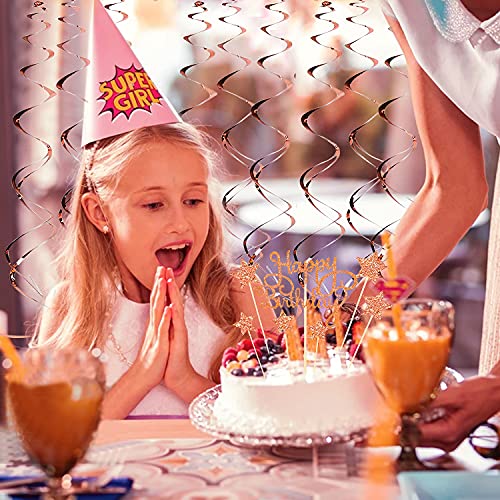 Rose Gold & Pink Party Decorations Set - Happy Birthday Banner, DIY Cake Topper, Circle Dots & Swirls Garlands, Tissue Pap...