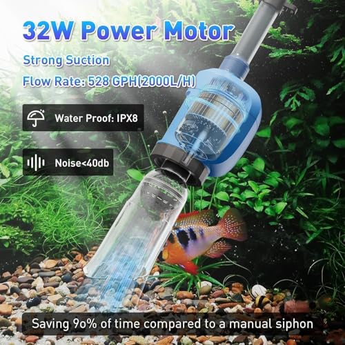FOUSIUTIM 6-in-1 Electric Aquarium Gravel Cleaner, 530GPH Fish Tank Vacuum with Water Changer, Sand Washer & Debris Remove...