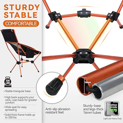 MARCHWAY Lightweight Folding High Back Camping Chair with Head Support, Stable Portable Compact for Outdoor Camp, Travel, ...
