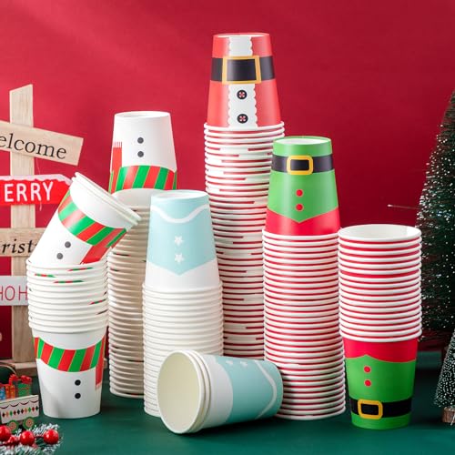 Fulmoon 200 Pcs Christmas Disposable Cups 12 oz Christmas Paper Cups Coffee Chocolate Wine Drinking Tea Drinkware Xmas Hol...