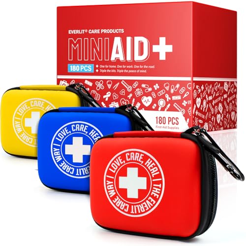 EVERLIT CARE MiniAid First Aid Kit | Compact & Lightweight Case with Carabiners for Travel | Family & Kid Friendly 180 Pcs...