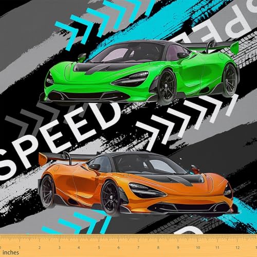 Green Qrange Racing Car Fabric by The Yard 1 Yard Kids Race car Decorative Waterproof Outdoor Fabric for Chairs Teens Spee...