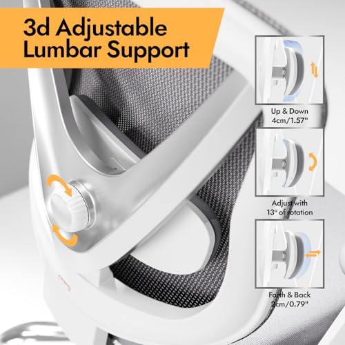 HOLLUDLE Ergonomic Mesh Office Chair - 3D Adjustable Lumbar Support & 3D Armrests, V-Shaped Back, Adjustable Desk Chair fo...