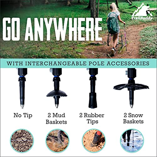TrailBuddy Collapsible Hiking Poles for Kids - Pack of 2 Trekking Poles for Hiking, Camping & Backpacking - Lightweight, A...