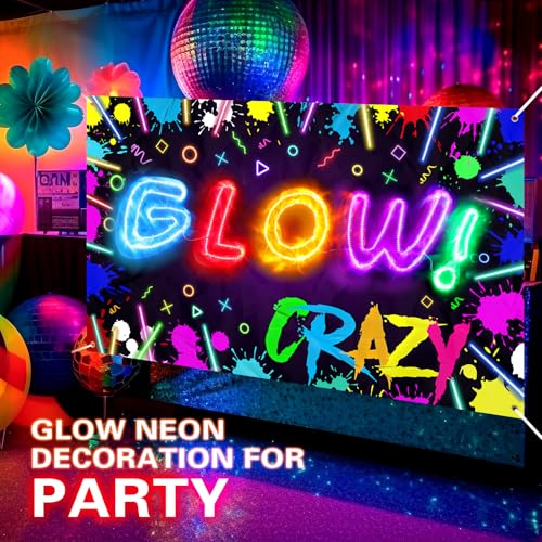 Wiwiqing Glow Crazy Backdrop with LED Light Neon Glowing Birthday Photography Background LED Light Strip 5.9 x 3.6ft Glow ...