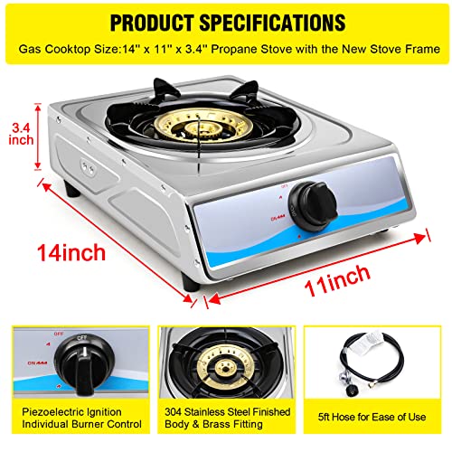 Propane Gas Cooktop，Single Burner Gas Stove Stainless Steel Portable Gas Stove，Auto Ignition Camping Single Burner LPGfor ...