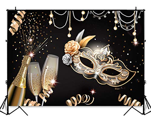 Masquerade Party Backdrops Retro Gold Black Mask Carnival Birthday Photography Backdrop 7x5ft Vinyl Fiesta Mardi Gras Danc...