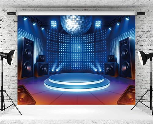 5x4ft Stage Backdrop Spotlight Dancing Platform Concert Live Photography Background Let’s Glow Party Banner Neon Lights De...