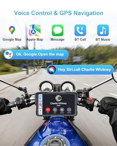 Portable Motorcycle CarPlay HD Touch Screen, Motorcycle GPS Navigation System with Apple Carplay and Android Auto, IP67 Wa...