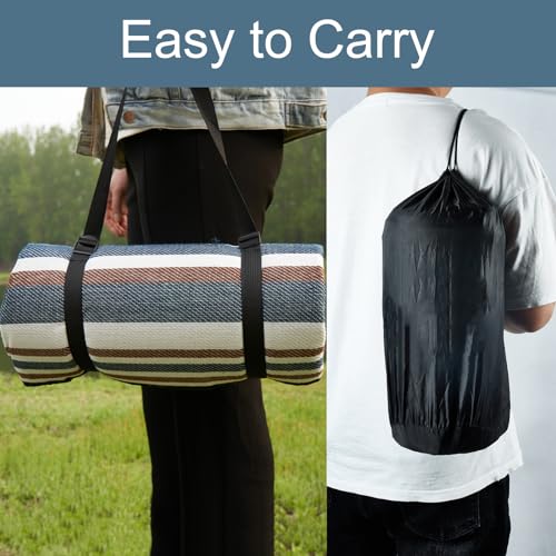 NKTDWO Outdoor Picnic Blanket with Bag, 60'' x 80'' Comfortable Picnic Mat for Should Strap, Foldable Blanket for Park Bea...